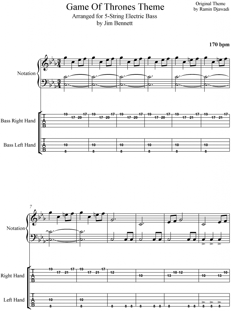 Game Of Thrones 5 String Bass - Page 1